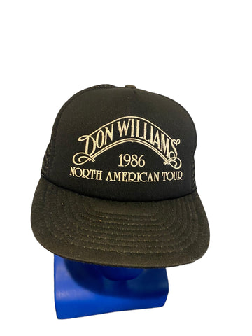Vtg don williams 1986 north american tour puff print black trucker hat snapback
