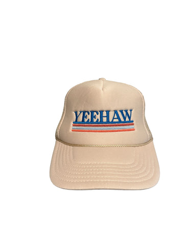 vintage yeehaw embroidered script Rope trucker hat snapback Cream Color