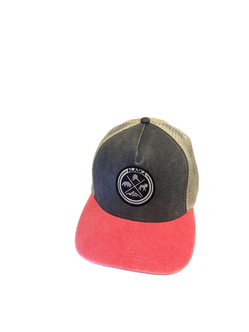 Alaska Shirt Company round patch gray and red trucker hat Snapback
