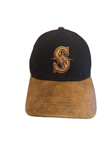 vintage twins enterprise mlb seattle mariners faux leather  bill adj strap hat