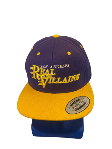 yupoong Brand los Angeles real villains Script Purple w Yellow bill snapback hat