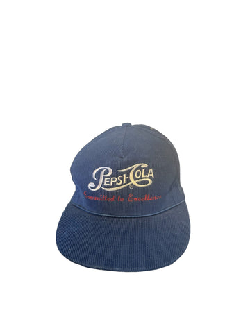 Vintage Pepsi Cola Embroidered Script Blue Corduroy Rope Snapback Hat