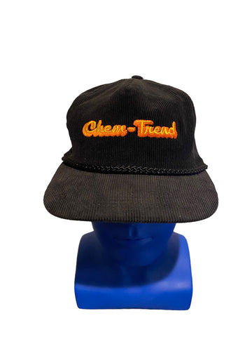 vintage chem-trend script rope black corduroy snapback hat