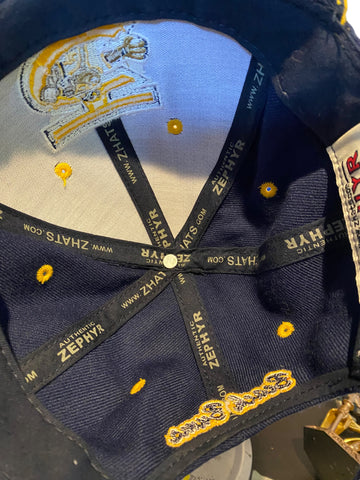 ZEPHYR Traverse City Beach Bums Hat adjustable strap drak blue with yellow brim