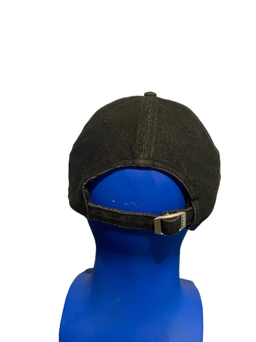 black denim godzilla script and logo embroidered adjustable strap hat