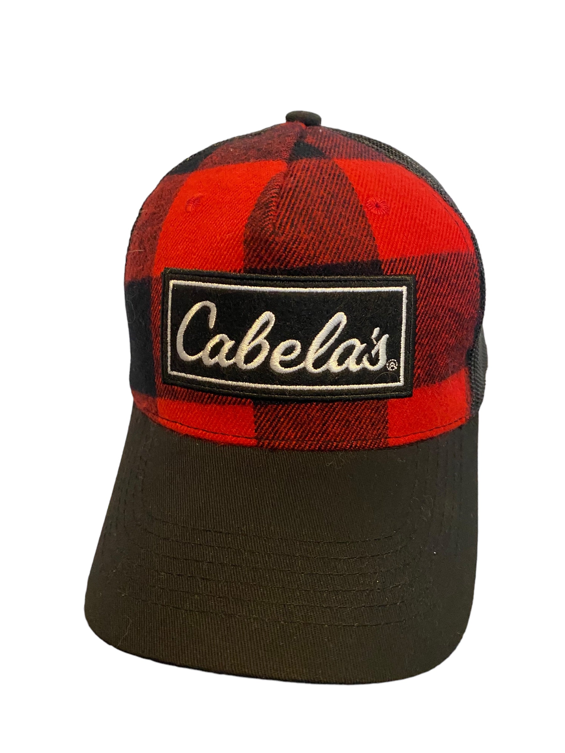 Cabelas Trucker Hat Cap Buffalo Plaid Black And Red Checker Pattern Me