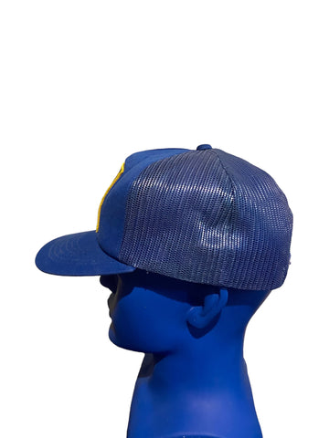 Vintage Yr Brand Michelin Man Patch Full Mesh Trucker Snapback Hat Blue Yellow