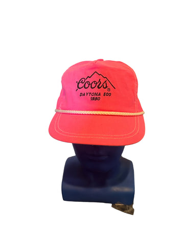 vintage coors daytona 500 1990 Embroidered Script neon pink Adj Strap  Rope hat