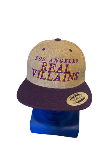 yupoong Brand los Angeles real villains Script Gray w purple bill snapback hat