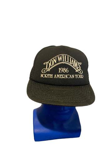 Vtg don williams 1986 north american tour puff print black trucker hat snapback