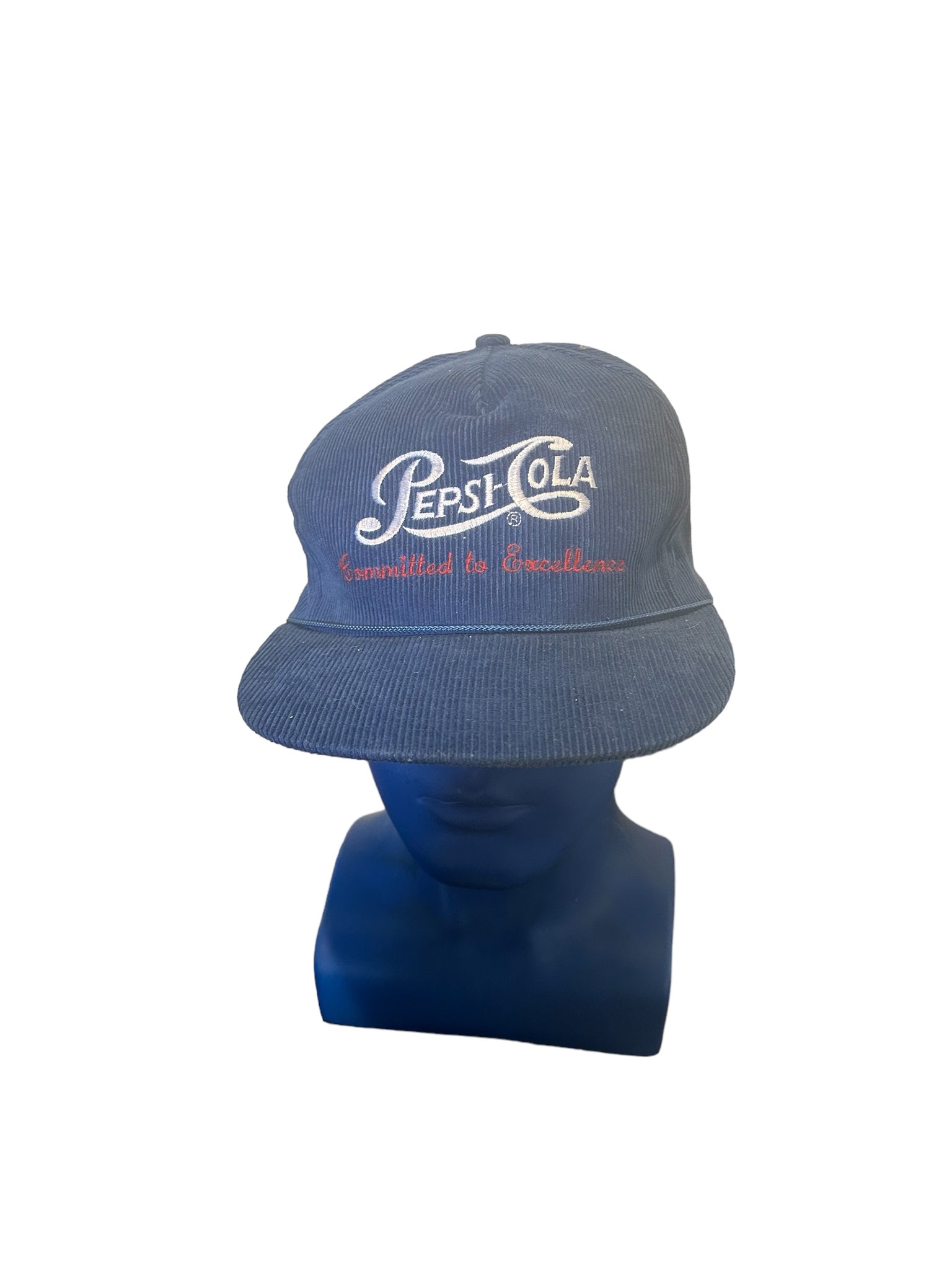 Vintage Pepsi Cola Embroidered Script Blue Corduroy Rope Snapback Hat