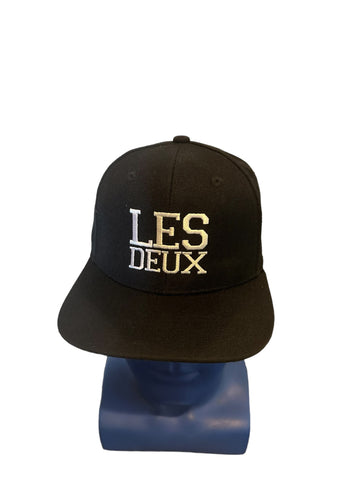les deux embroidered onfront and iiii on side black snapback hat