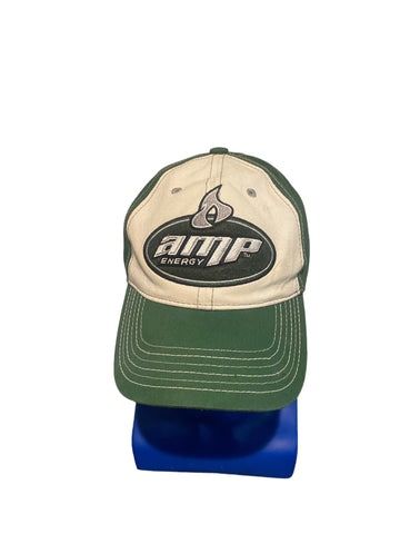 amp energy embroidered patch green and white adjustable strap hat