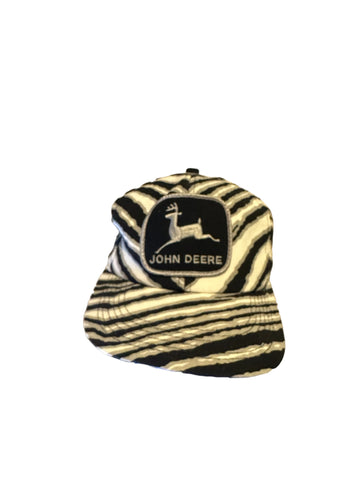 John Deere Black & White Stripe Patch Snapback Trucker Hat Cap K Product