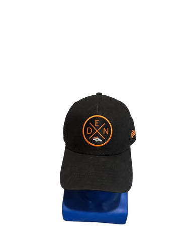 new era 9forty NFL Broncos Round Patch Black Snapback Trucker Hat