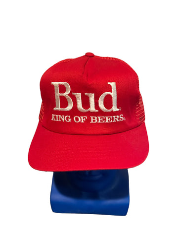 Vintage Budweiser Hat BUD King of Beers Embroidered Red Snapback Trucker 80s 90s