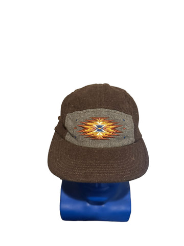 obey navajo soutwest Design wool 5 panel leather strap gray and brown hat