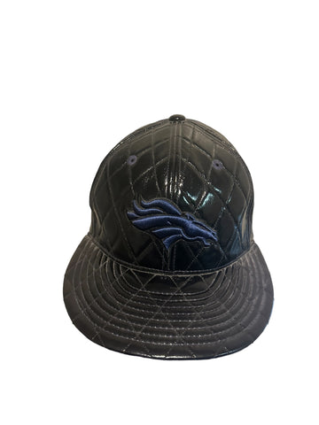 nfl team reebok faux leather stitching broncos fitted hat size 7 1/8