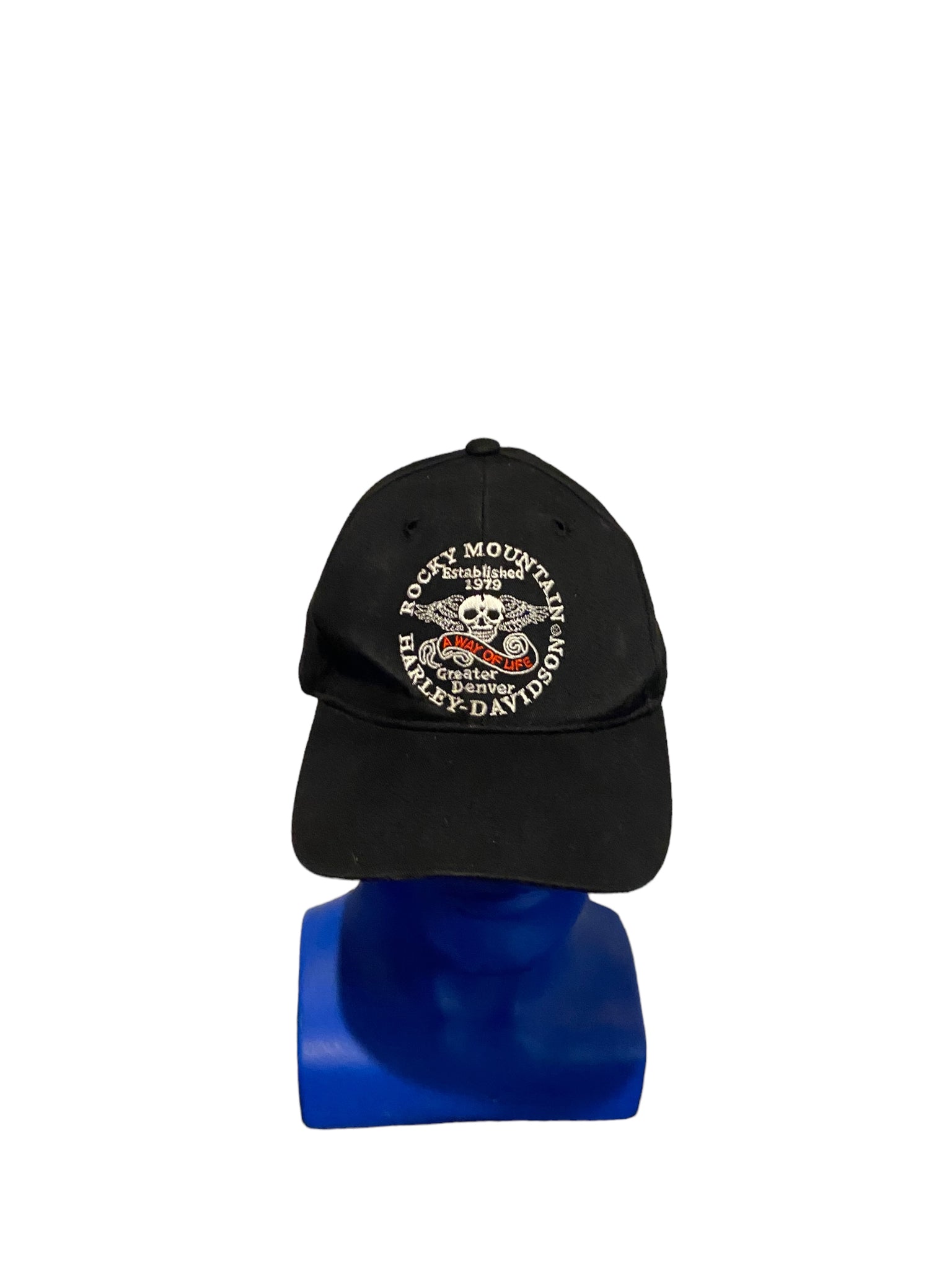 rocky mountain harley davidson embroidered logo script adj strap hat