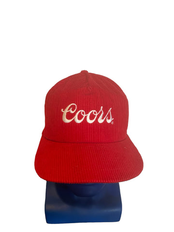 vintage coors embroidered script red corduroy leather strap California Headwear