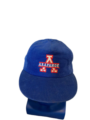 vintage arapahoe comunity Collage embroidered logo blue corduroy snapback hat