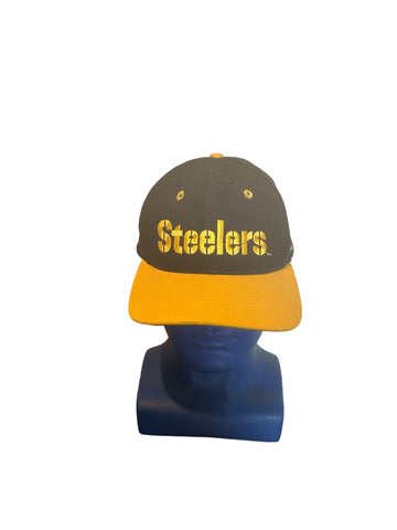 Vintage the game nfl steelers spell embroidered logo on side snapback hat (read)