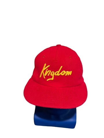sandlot Brand embroidered kingdom script red corduroy leather strap Hat Made USA