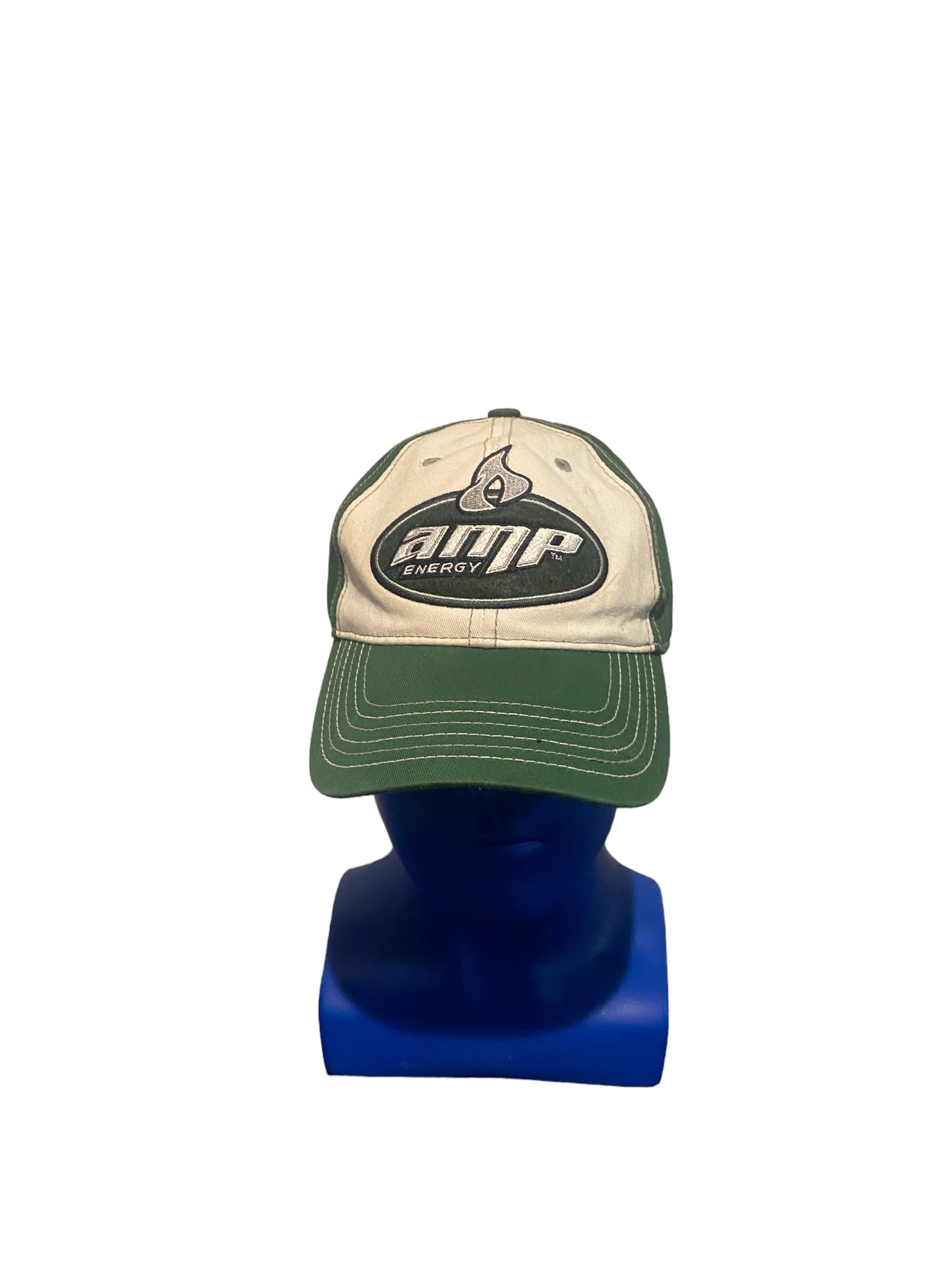 amp energy embroidered patch green and white adjustable strap hat