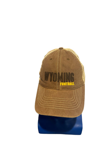 ‏legacy 92 wyoming football embroidered script snapback trucker hat