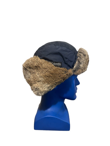 columbia winter trapper hat size s navy blue faux fur linning