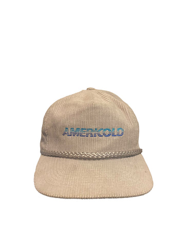 vintage americold embroidered script gray rope corduroy hat leather strap