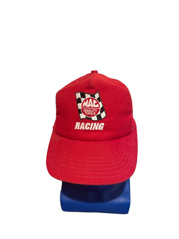 Vintage 80s Mac Tools Racing Corduroy Red Snapback Trucker Hat Adjustable VTG