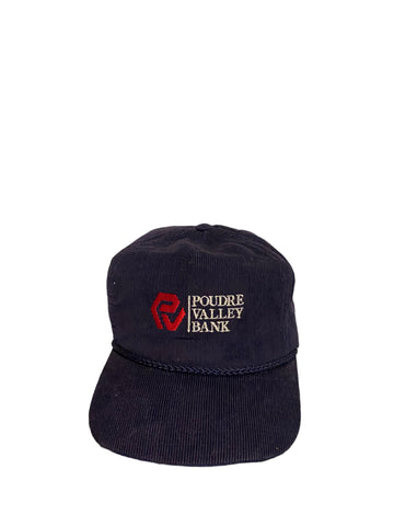 Vintage poudre valley bank embroidered logo corduroy leather strap hat
