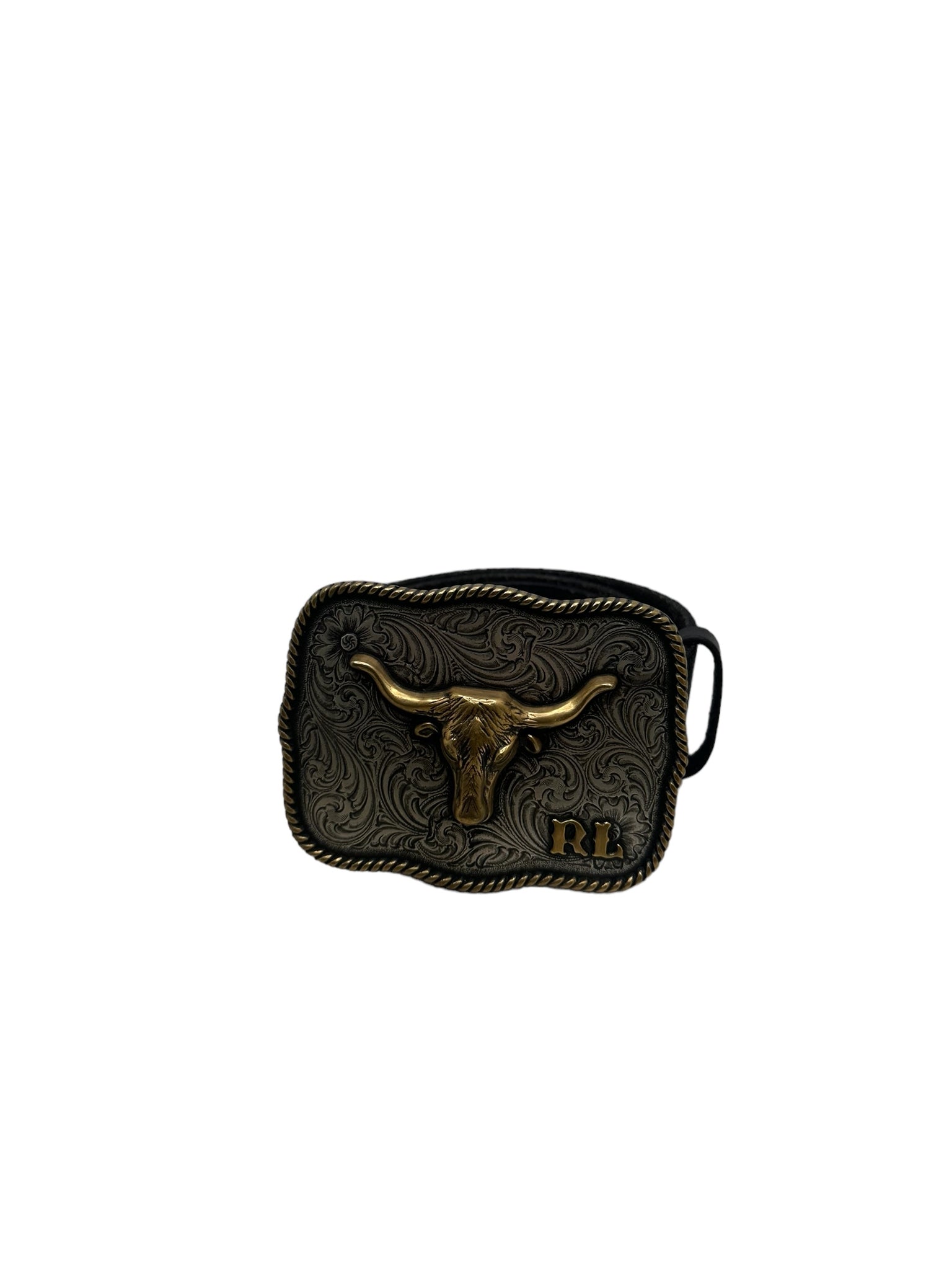 Polo Ralph Lauren Brown Leather Western Longhorn Bull Head Belt Buckle 32 VTG