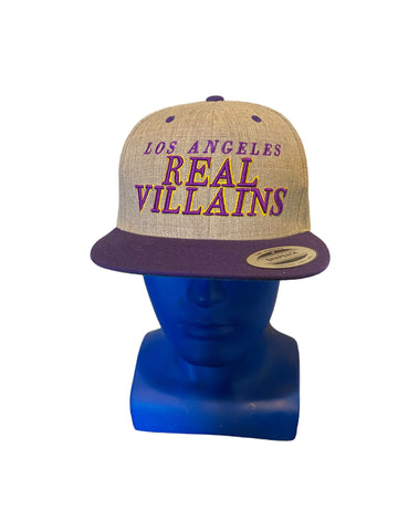 yupoong Brand los Angeles real villains Script Gray w purple bill snapback hat