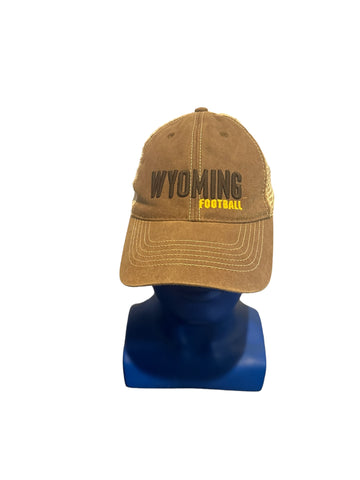 ‏legacy 92 wyoming football embroidered script snapback trucker hat