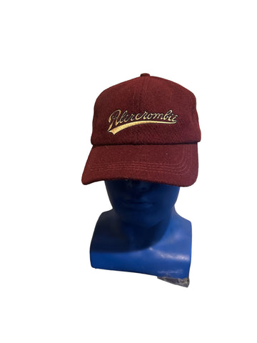 Rare Vintage Abercrombie Embroidered Script Burgundy Wool Leather Strap Hat