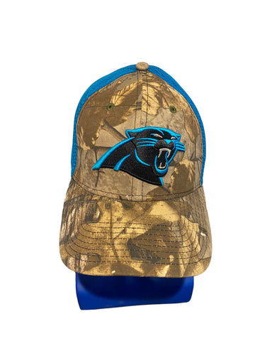 new era carolina panthers embroidered patch logo camo and blue fitted m/l hat