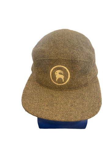 backcountry embroidered logo 5 panel gray wool Leather strap hat