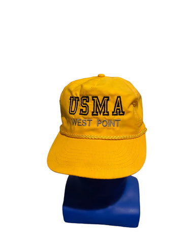 Vintage Usma West Point Embroidered Script Yellow Snapback Hat