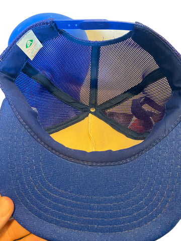 vintage pacific inspection logo trucker hat snapback white and blue