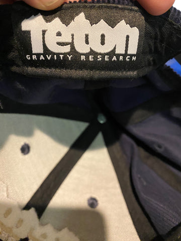 teton gravity research white embroidered script dark blue corduroy snapback hat