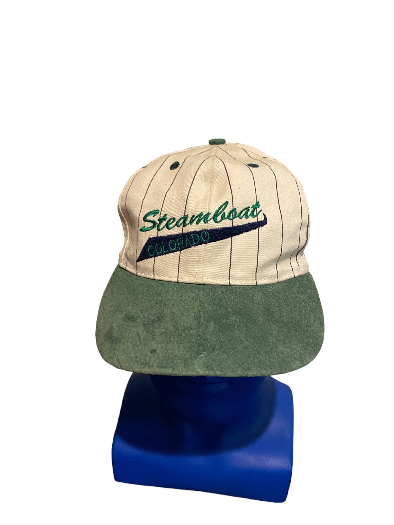 Vintage Stramboat Colorado Embroidered Script Pinstripe W Green Suede Brim Hat