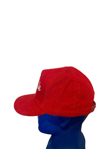 Vintage Louisville Cardinals Embroidered White Script Red Corduroy Snapback Hat