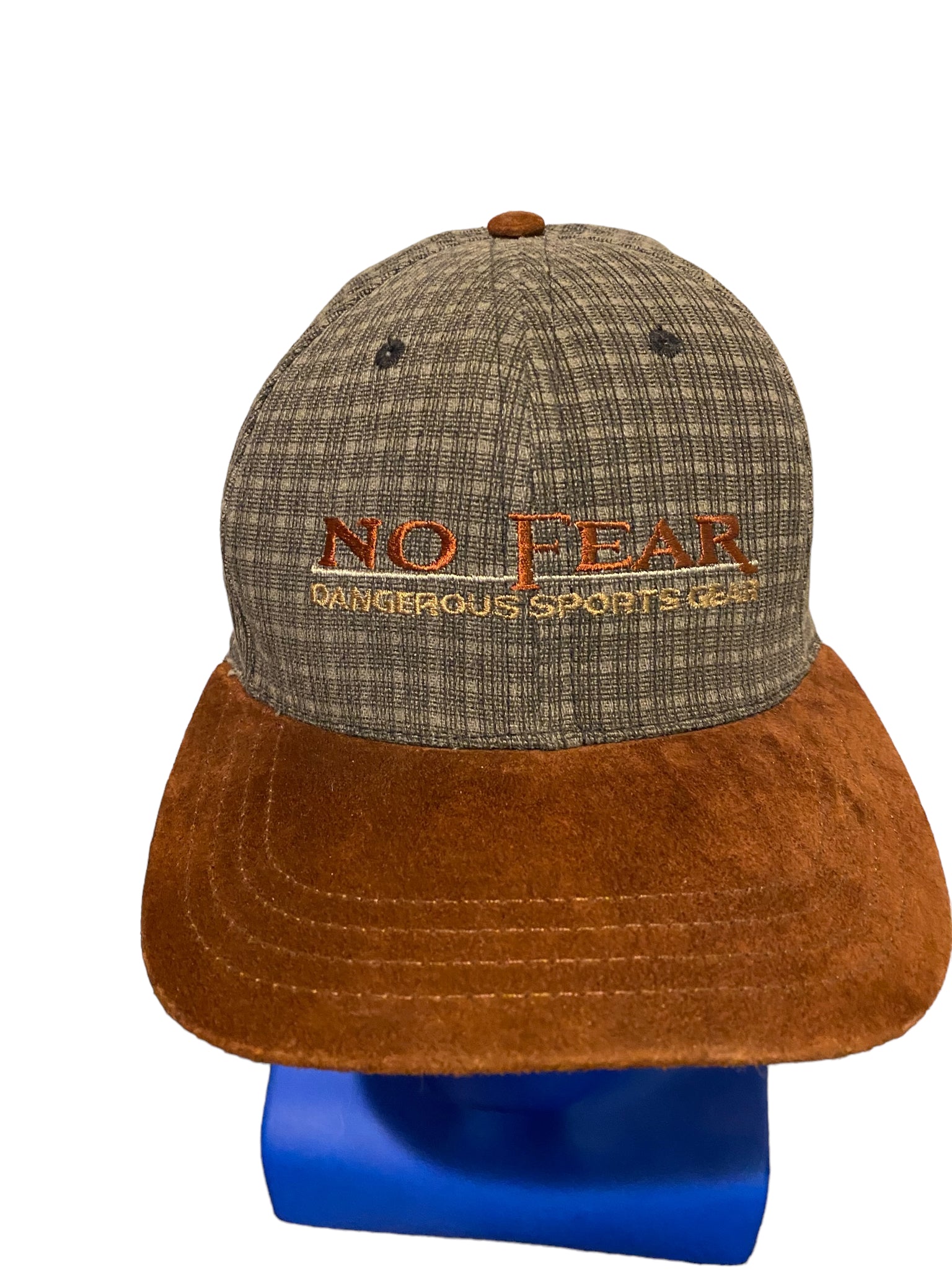 Vintage  no fear dangerous sports gear embroidered plaid w brown brim snapback hat