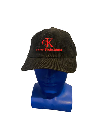VTG 80s 90s Calvin Klein Jeans Adjustable Black Corduroy Snapback Hat Cap Red