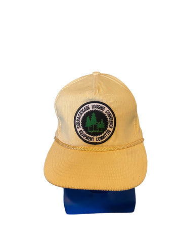 Vintage cream color corduroy sierra cascade logging patch rope hat adj strap