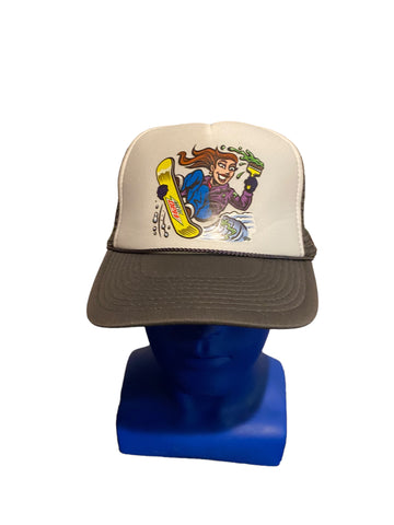 otto cap mountain dew snoboard and paint brush cartoon logo trucker hat snapback