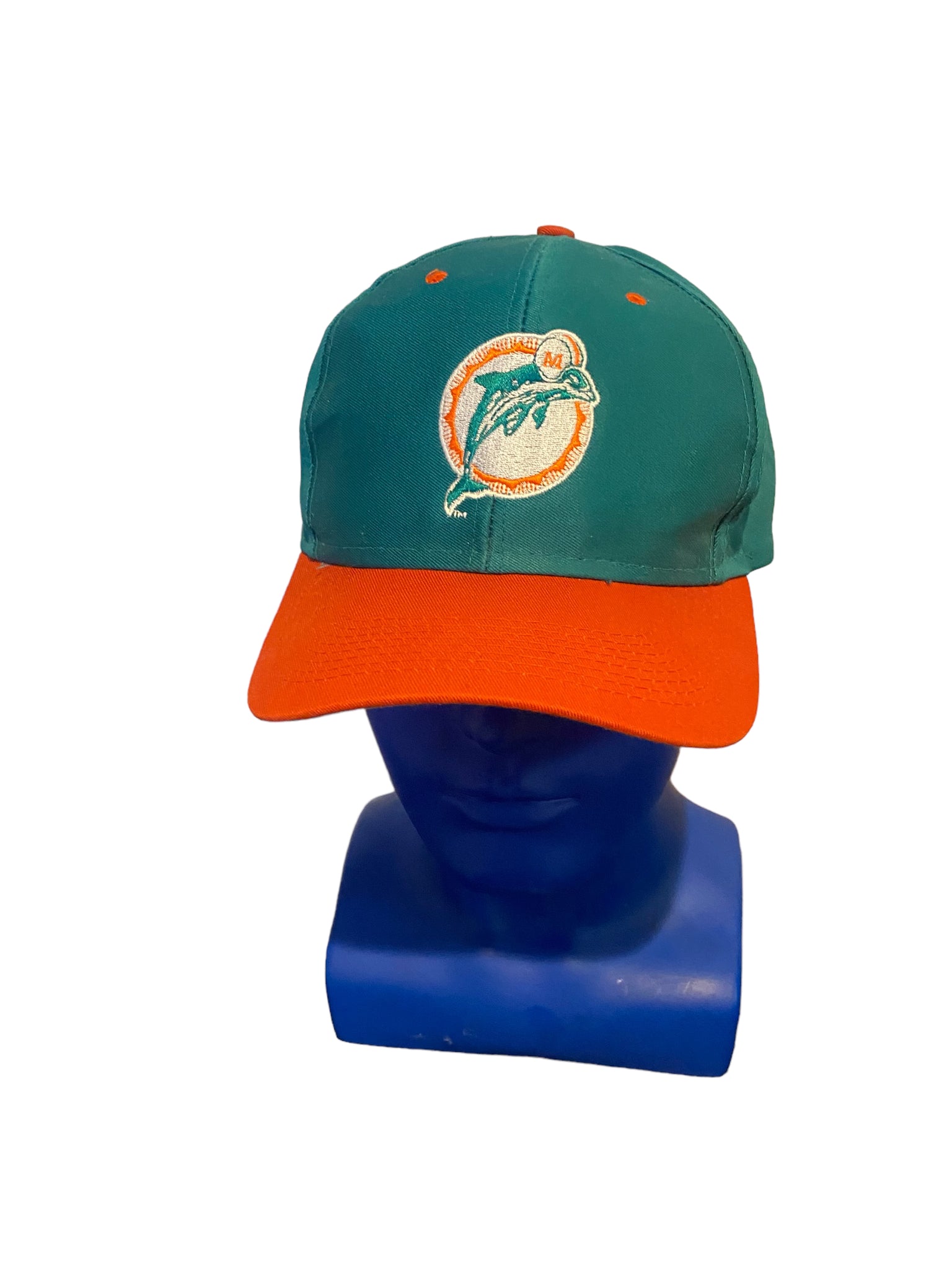 Vintage 90's Logo 7 Athletic Snapback Hat Cap Miami Dolphins NFL Green Orange