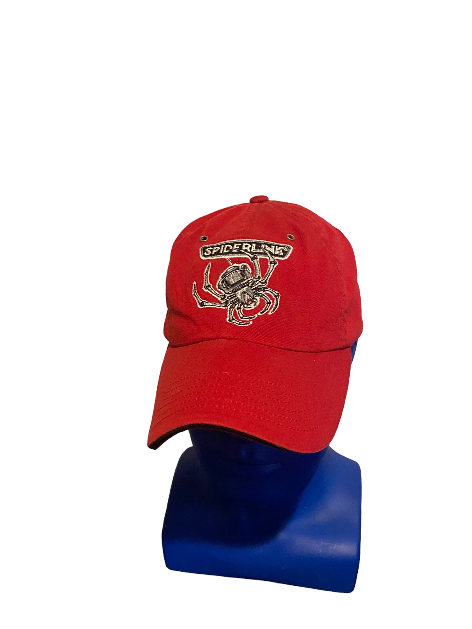 Spiderline Fishing Reels Embroidered Spider Logo Red Adjustable Strap Dad Hat